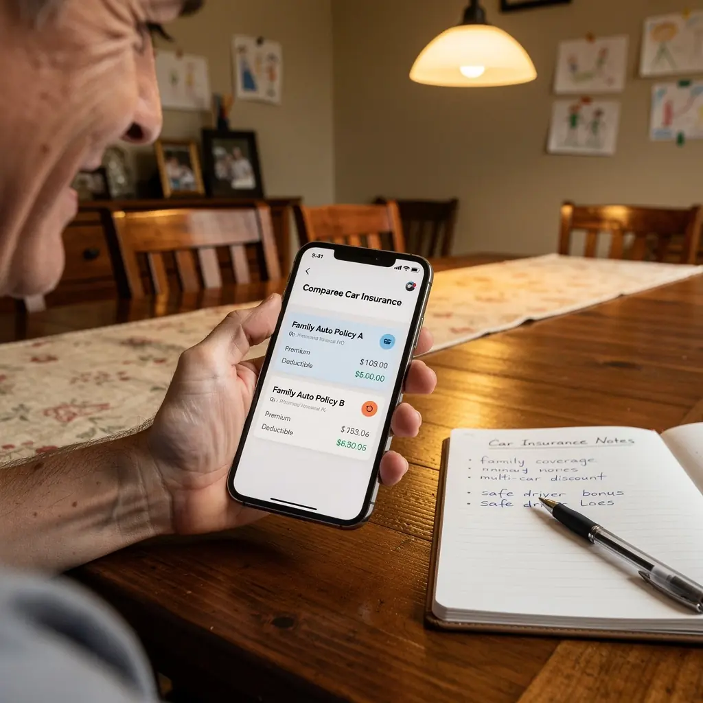 Rodzina w samochodzie, z uśmiechniętymi twarzami, ciesząca się z ubezpieczenia.